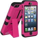 Amzer AMZ95403 Dual Layer Hybrid Kickstand Holster Case Cover for iPhone 5, iPhone 5S, iPhone SE - 1 Pack - Retail Packaging - Black/Hot Pink