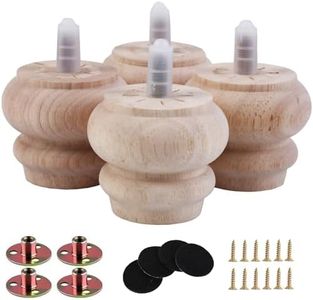 Txcucc 2 Inch Wooden Unfinished Bun Feet for Dresser Legs Couch Sofa Cabinet Ottoman DIY Replacement Wood Furniture Legs Set of 4 M8 Bolt Screw in (2”)