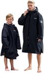 Owntop Swim Parka Men, Waterproof Surf Poncho, Warm Sherpa Lining, Oversized Hooded Changing Robe Swimming Coat for Beach Pool (Black, XL)