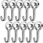 Grtard 10 Pack Magnetic Hooks, 25LBS Swivel Swing Neodymium Magnet Hooks, Strong Magnet with Hooks for Hanging, Refrigerator, Grill, Kitchen, Key Holder (Silver)