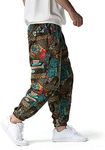 Mens Cotton 3D Printed Tracksuit Bottoms Elasticated Waist Hippie Bloomers Cargo Trousers Lounge Pants Beach Walking Running Jogging Sweatpants-6-XL