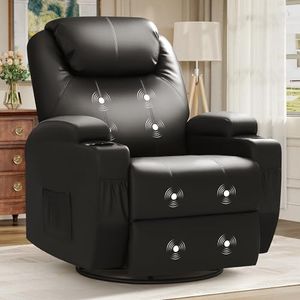 JUMMICO Recliner Chair, Rocking Massage Chairs, Home Reclining Sofa Chair, PU Leather, Ergonomic Living Room Chair with Cup Holders, Remote Control (Black)