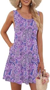 AUSELILY Women's Summer Dress Sleeveless Floral Mini Dresses with Pockets Bohemian Dress 2025 New Boho Floral Purple XL