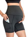 Summer Mae Maternity Shorts Women Yoga Shorts Biker Sport Workout Pregnancy Shorts Pants with Pockets Dark Grey X-Large