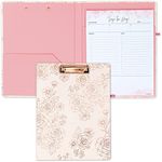 Cute Clipboard Folio with Daily Planner to Do List Notepad, Rose Gold Pink Clipboard Folder, Office Gift for Women, Floral Clipfolio, Aesthetic Notebook, Clipboard Padfolio with Pocket