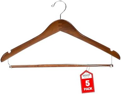 DEILSY™ Suit Hangers for Men with Open Bar 5 Pack Premium Brown Wooden Pants Durable Suit Hangers for Closet Organization - Jacket Hanger Wide Thick Hangers Wood Clothes Hangers