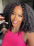 UNICE EasiContour V Part Wig Human Hair Afro Kinky Curly Glueless Wigs Human Hair Clip in Vpart Wig Minimal Leave Out Upgrade U Part Human Hair Wig Beginner Friendly 180% Density 16 inch