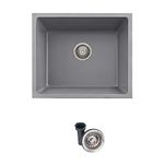 STYLISH 22 x 17.5 inch Granite Composite Kitchen Sink, Single Bowl Drop in & Undermount Kitchen Sink with Regular Strainer, Grey Sink S-822L