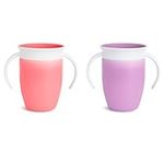 Munchkin Miracle 360 Sippy Cup, Trainer Toddler Cup, BPA Free Baby & Toddler Cups w.Handles, Non Spill Cup, Dishwasher Safe Baby Cup, Leakproof Childrens Cup, 6+ Months - 7oz/207ml, 2 Pack,Pink/Purple