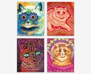 Louis Wain Psychedelic Cat Prints - Set of 4 Vintage Wall Art & Wall Decor - Retro Cat Paintings for Bedroom Decor, Living Room Decor, Kitchen Decor and Office Decor (12x16 Inches)