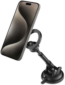 Spigen Dashboard & Windshield Car Mobile Holder [Super Strong Magnet] [MagSafe Ring Included][Works as Desk Mount] for iPhone 16/15/14/13/12, Samsung Galaxy Series and More - Black