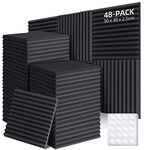 Ohuhu Acoustic Foam Panels 48 Pack with Double-sided Tape, Sound Proofing Panels Soundproofing Foam Sound Absorbing Panels Fireproof for Recording Studios, Offices & Home, 1"x12"x12"