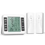 ORIA Refrigerator Thermometer, Wireless Digital Freezer Thermometer with 2 Wireless Sensors, Audible Alarm, Min/Max Record, LCD Display for Home, Restaurants, Bars, Cafes (Battery not Included)