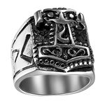 OIDEA Stainless Steel Rings Silver for Men Women with Engraving, Classic Retro Charm Thor's Hammer Men's Ring Celtic Knot Stainless Steel Ring Band Ring, Stainless steel, Without Stone