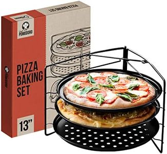 Chef Pomodoro Pizza Baking Set with 3 Pizza Pans and Pizza Rack, (33 cm Pans), Non-Stick Perforated Pizza Trays for Oven, Pizza Pan with Holes, Pizza Pan for Oven, Barbeque, Bakeware
