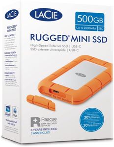 LaCie Rugged Mini 500GB External SSD – 40Gb/s, PC/Mac/iPad/iPhone Compatible