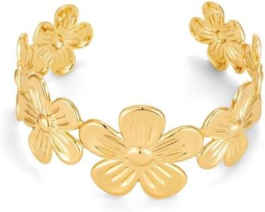 CUFELMU Simple Flower Open Cuff Bracelet for Women, 14K Gold Plated Minimalist Floral Open Bangle, Elegant Cuff Jewelry for Daily Wear & Work