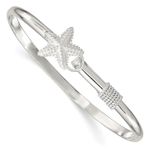 925 Sterling Silver Hinged Polished and Textured Sea shell Nautical Starfish Cuff Stackable Bangle Bracelet Measures 36mm Wide Jewelry for Women, 36mm, Sterling Silver, no gemstone