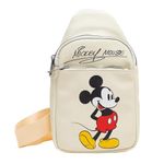 Disney Vegan Leather Crossbody Sling Bag with Adjustable Straps, Mickey Mouse Classic Pose and Autograph, Beige, Bounding, Beige, 11.0" x 6.5"