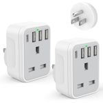 2 Pack USA Travel Adapter, American Plug Adapter UK to US with 4 X USB Ports (1 USB-C Fast Charging), UK to US Plug Adapter for USA Canada Mexico Colombia Cuba Guyana Thailand and More (Type B)