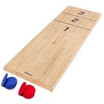 GoSports Tossski Shuffleboard Cornhole Game Set - Portable 6' x 2' Wood GameBoard with 8 Bean Bags for Backyard Fun or Tailgating