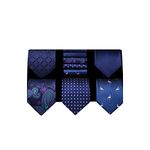 HISDERN Men's Tie Set Navy Blue Necktie and Pocket Square Business Classic Ties for Men Lot 5 Pcs Wedding Party Necktie & Handkerchief with Gift Box