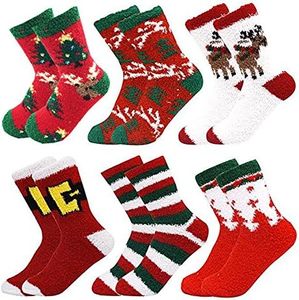 6 Pack Women Christmas Socks Winter Warm Cozy Socks For Women Fuzzy With Plus Size And Anti-Slip Bottom (One size, A)