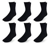 NEW YORK AVE Men's Diabetic Cotton Crew Socks - Loose Fitting Non-Binding Top Circulatory Cushion Bottom, Black 6 Pairs, 9-11