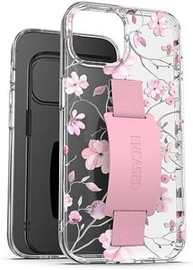 ENCASED Finger Loop Case, Designed for iPhone 15 Pro (2023) Hand Strap Clear Cover, Silicone Phone Holder Grip (Cute Flowers in Pink)