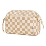 Narwey Large Women Makeup Bag Wide-Open Make up Bag Travel Cosmetic Organizer Toiletry Bag for Cosmetics Toiletries Accessories (Light Checkerboard)