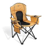 ARROWHEAD OUTDOOR Portable Folding Camping Quad Chair w/ 4-Can Cooler, Cup-Holder, Heavy-Duty Carrying Bag, Padded Armrests, Supports up to 330lbs, USA-Based Support (Tan)