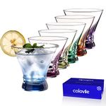 ColoVie Martini Glasses Set of 6(8oz), Cocktail Glasses, Espresso Martini Glass, Stemless Margarita Glasses, Short Colored Cosmopolitan Glasses, Elegant Home Bar Glassware, Freezer&Dishwasher Safe