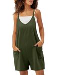 BETTE BOUTIK Women Casual Overall Romper Playsuit Sleeveless Wide Leg Short Pant Strap Jumpsuits（ Dark Green,X-Large)