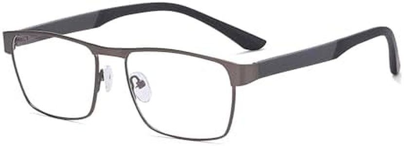 Auralice Grey Rectangle Blue Light Glasses for Women and Men, Metal Frame with Spring Temple, Designer Reading Blocker Eyewear for Gaming Hanora