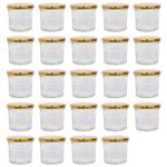 Argon Tableware Glass Jam Jars with Airtight Gold Lids - 130ml - Pack of 24 - Empty Screw Top Kitchen Storage Jar for Food, Honey, Spice, Pickling, Preserving, Candle Making