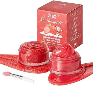 ANAiRUi Set de cuidado labial, bálsamo labial de bayas y vitamina C con exfoliante labial - ¡Set de Navidad para hidratar los labios secos, agrietados y descamados