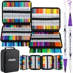 Ohuhu 160 Colours Colouring Pens, Dual Tip Brush Pens Felt Tip Pens, Art Markers with Fineliner, for Kids Adults Colouring Book Drawing Calligraphy Sketching Journal, Maui - Carrying Bag