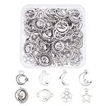 SUPERFINDINGS 96Pcs 8 Styles Tibetan Style Alloy Pendants Star Moon Jewelry Charms Hollow Star Pendant Moon Dangle Pendants for DIY Necklace Bracelet Jewelry Making