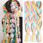 Colorfulpanda Braiding Hair Easy Braid Professional Synthetic Heat Resistant Fiber Crochet EZ Braids Yaki Texture Knotless Hair Extensions 3pc/pack 24 inches,yellow/pink/lake blue/brown