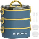 RIKDOKEN Stackable 3 Layers Containers, Portable 94OZ Large Capacity Leakproof Bento Box with Spoon & Fork & Sauce Boxes, Microwave Safe Lunch Box for Kids and Adults