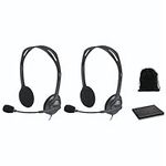 Logitech Headset H111 Wired, Stereo Headphones with Microphone, Noise-Cancelling, 3.5 mm Audio Jack, PC/Mac/Laptop/Smartphone/Tablet - Black, Includes Pouch and Cloth, Bulk Packaging, 2 Pack