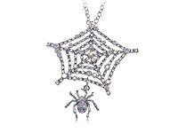 Alilang Silvery Tone Iridescent Clear Rhinestones Dangle Spider Web Pendant Necklace