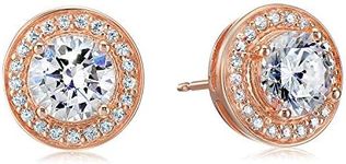 Cubic Zirconia Round Halo Stud Earrings (3 cttw), Metal, Cubic Zirconia corundum