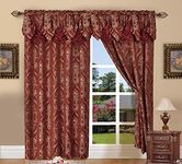 Elegant Comfort Penelopie Jacquard Curtains with Attached Waterfall Valance, Set of 2, Polyester, Burgundy, 54 x 84