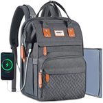 HOBEST Diaper Bag Backpack, Multifunction Large Travel with Changing Pad and USB Charging Port for Moms Dads, Waterproof Unisex Baby Boys Girls, Registry Search Shower Gifts, Dark Grey (HBBAG022)