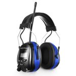 AM/FM Bluetooth Radio Headphones 25dB NRR,Noise Reduction Safety Earmuffs,Digital Display Headset,Rechargetable Ear Hearing Protection for Walkman Mowing,Lawn,Work,Blue