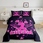 Manfei Cheerleader Comforter Set Full Size, Girl Dancer Bedding Set 3pcs for Kids Girls Teens Bedroom Decor, Pink Stars Cheerleading Quilt Set Soft Polyester Duvet Set with 2 Pillowcases