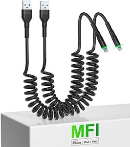 Coiled iPhone Car Charger Cord 2 Pack, Apple Carplay Compatible & MFi Certified, Short USB to Lightning Cable with Data Transmission and LED, Retractable iPhone Charger for iPhone/Pad/Pod