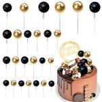 56 PCS Black Gold Cake Decorations Balls Cupcake Cake Insert Topper for Birthday Party Wedding Decoration Supplies