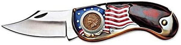 American Coin Treasures American Flag Coin Pocket Knife with Indian Head Penny | 3-inch Stainless Steel Blade | Genuine United States Coin | Collectible | Certificate of Authenticity